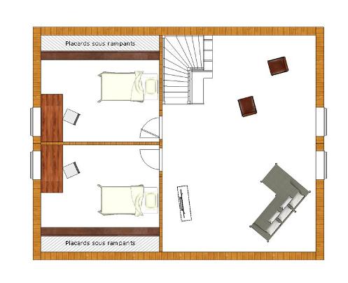 Plan étage 2 chambres plus espace de vie